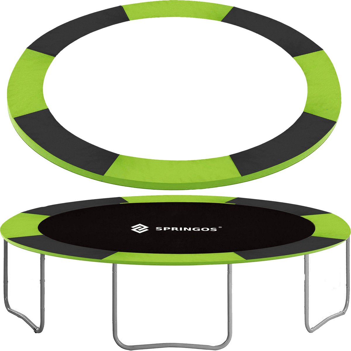 Springos Trampoline Rand | Ø 305 cm | Beschermrand Trampoline | Rond | Groen/Zwart